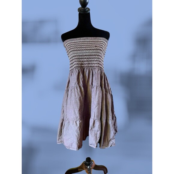 Vintage Plus Size Boho Strapless Smocked Tube Tiered Mini Comfortable Dress - Picture 1 of 16